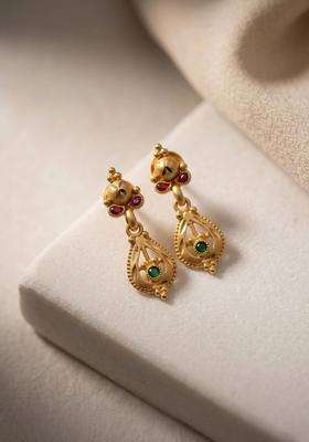 Gold-Plated Teardrop Shaped Drop Earrings for Women | Traditional Temple Jewellery for Wedding & Festive Wear | Gift for Her
