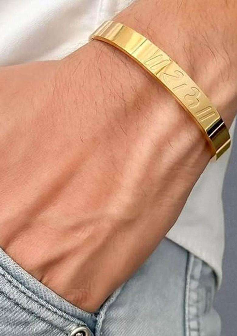 Gold-Plated Stainless Steel Bangle-Style Bracelet for Men & Women | Stylish Party & Everyday Wear | Festive Gift - Indya