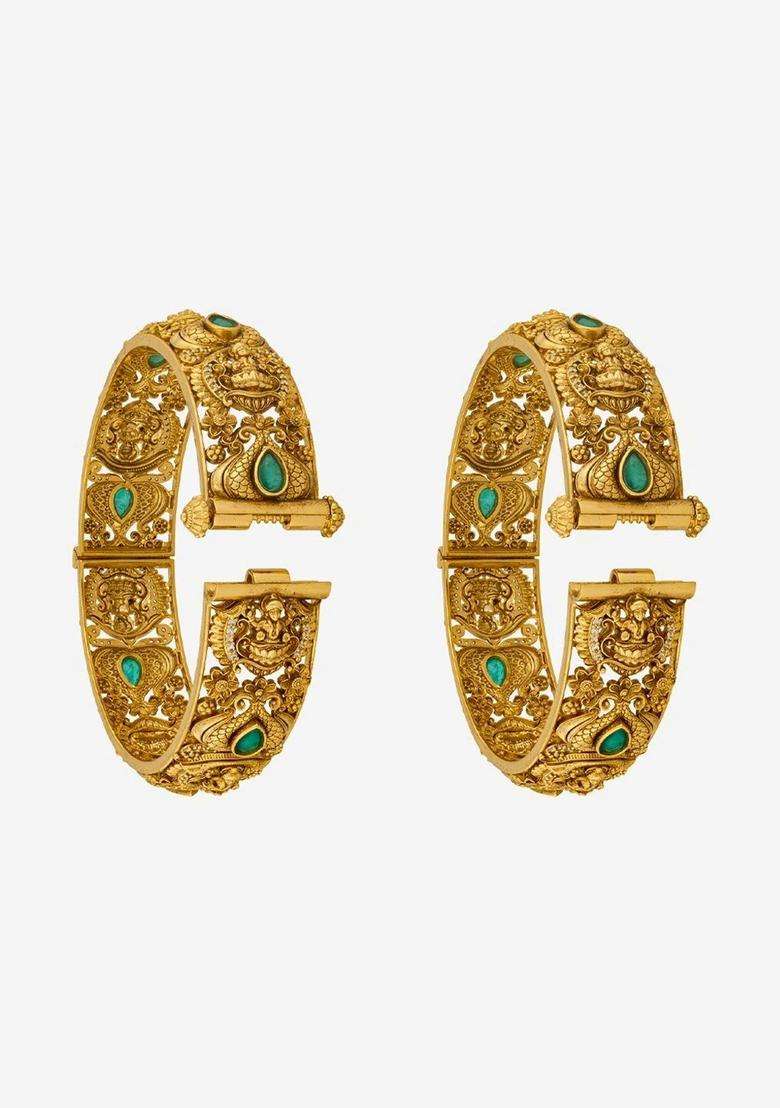 Set of 2 Silver Gold-Plated Temple Bangles for Women | Traditional Temple Jewellery for Wedding & Festive Wear | Gift for Her - Indya