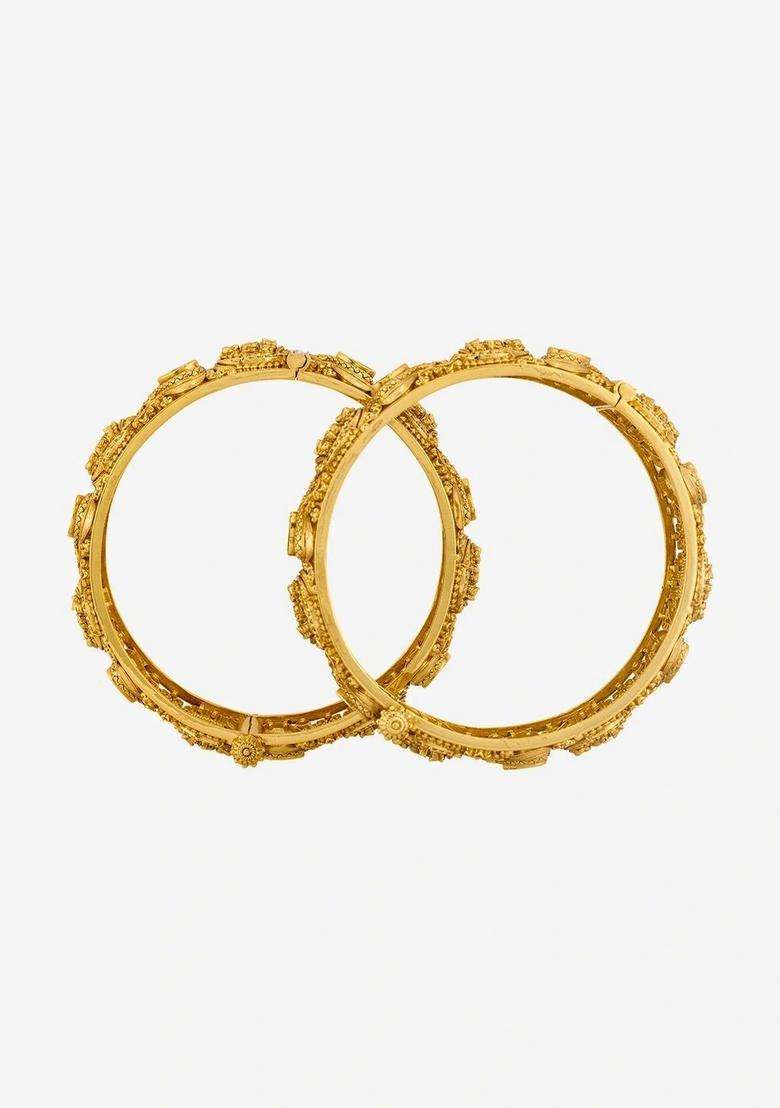 Set of 2 Silver Gold-Plated Temple Bangles for Women | Traditional Temple Jewellery for Wedding & Festive Wear | Gift for Her - Indya