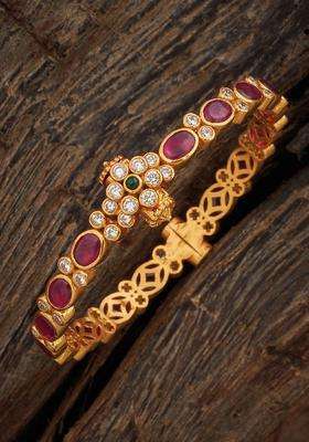 Embellished Bridal Gold-Plated 92.5 Silver Stone Studded Bangle for Women | Traditional Temple Jewellery for Wedding & Festive Wear | Gift for Her