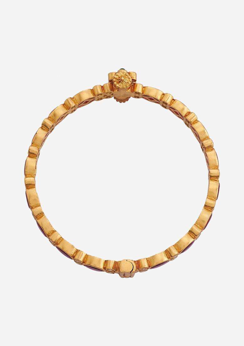 Embellished Bridal Gold-Plated 92.5 Silver Stone Studded Bangle for Women | Traditional Temple Jewellery for Wedding & Festive Wear | Gift for Her - Indya