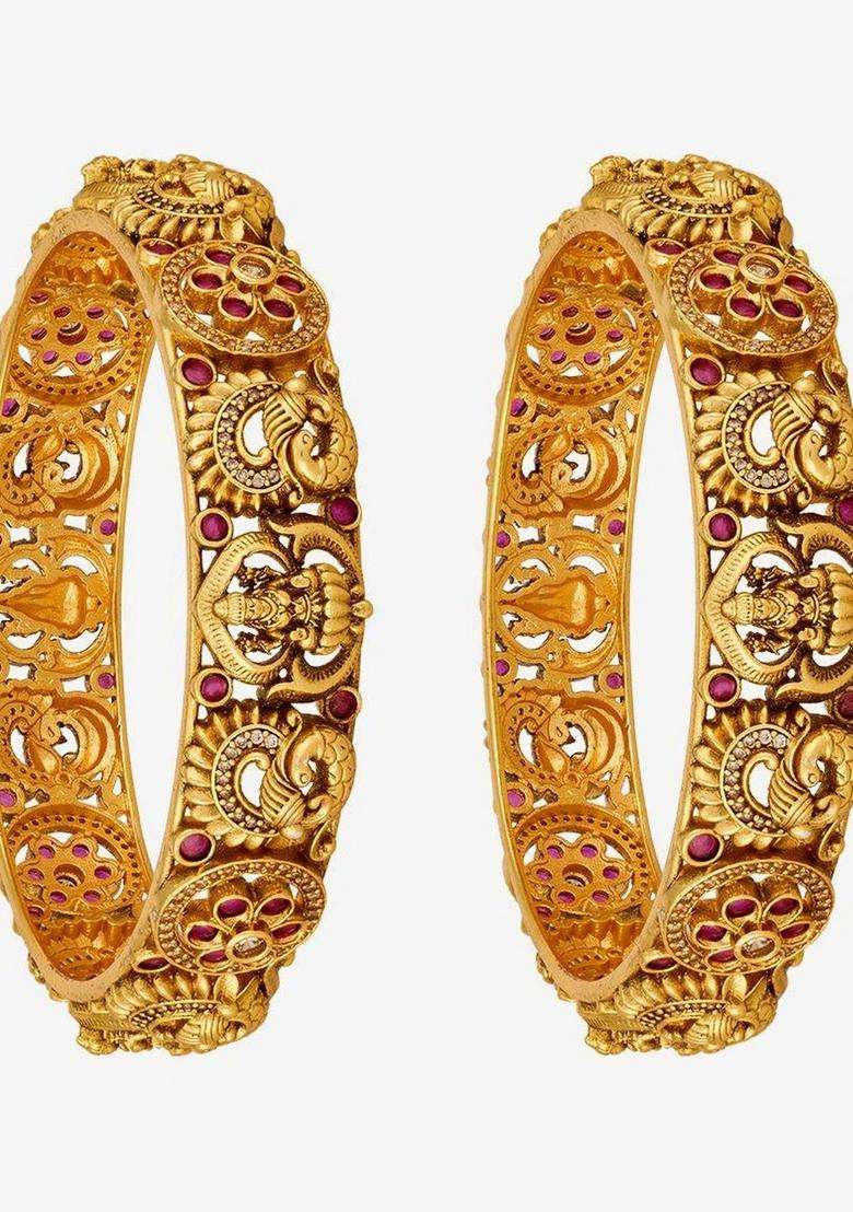 Set of 2 Gold-Plated Temple Bangles for Women | Traditional Temple Jewellery for Wedding & Festive Wear | Gift for Her - Indya