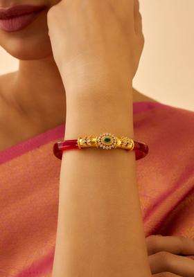 92.5 Pure Silver Gold-Plated Stone Studded Bangle for Women | Traditional Temple Jewellery for Wedding & Festive Wear | Gift for Her