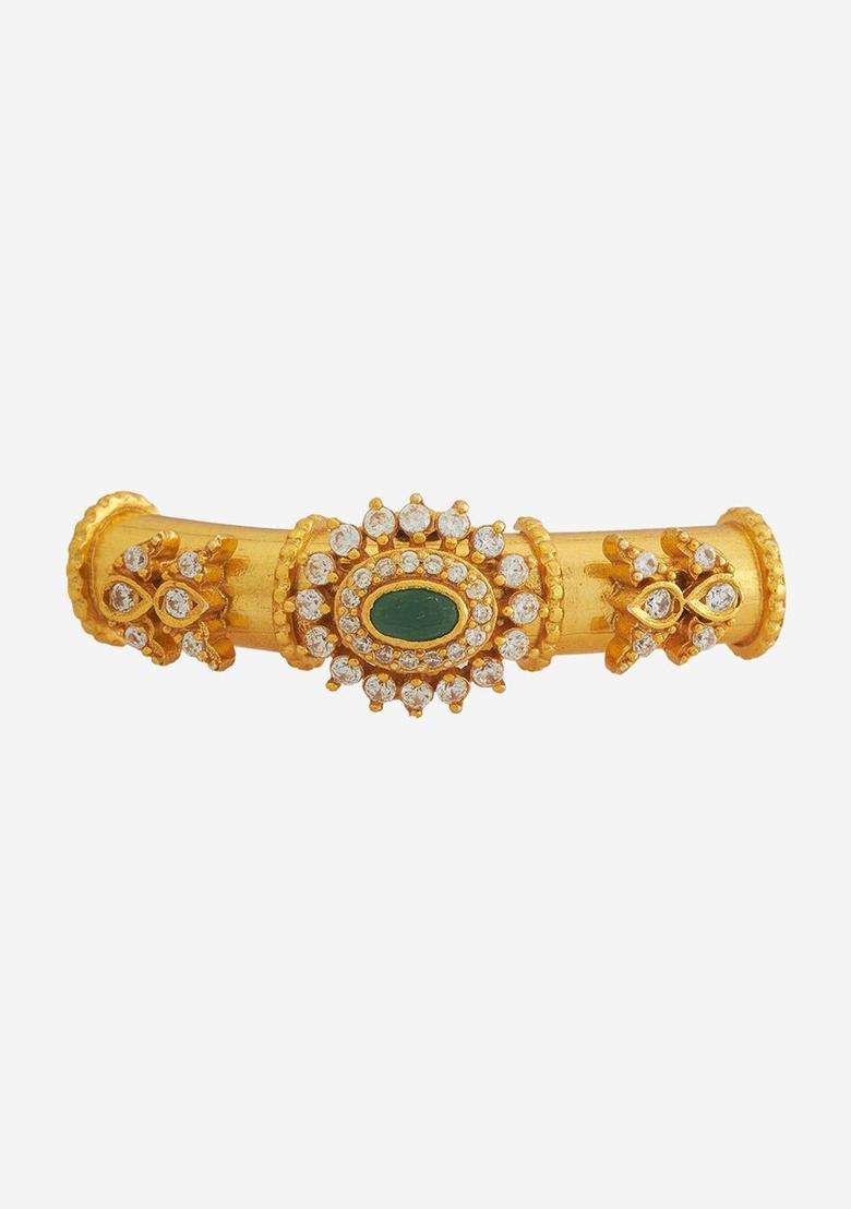 92.5 Pure Silver Gold-Plated Stone Studded Bangle for Women | Traditional Temple Jewellery for Wedding & Festive Wear | Gift for Her - Indya