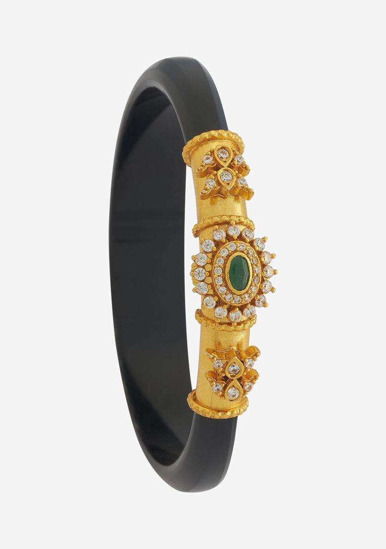 92.5 Pure Silver Gold-Plated Stone Studded Bangle for Women | Traditional Temple Jewellery for Wedding & Festive Wear | Gift for Her - Indya