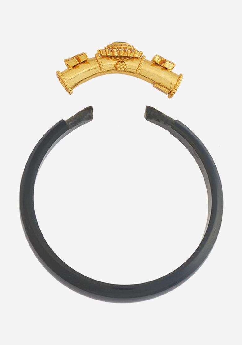 92.5 Pure Silver Gold-Plated Stone Studded Bangle for Women | Traditional Temple Jewellery for Wedding & Festive Wear | Gift for Her - Indya