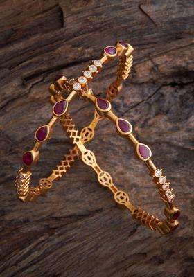 Embellished Bridal Set of 2 92.5 Silver Gold-Plated Bangles for Women | Traditional Temple Jewellery for Wedding & Festive Wear | Gift for Her