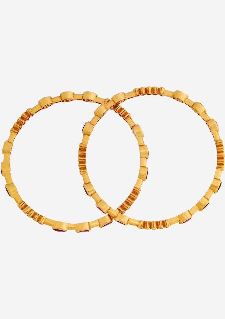 Embellished Bridal Set of 2 92.5 Silver Gold-Plated Bangles for Women | Traditional Temple Jewellery for Wedding & Festive Wear | Gift for Her - Indya