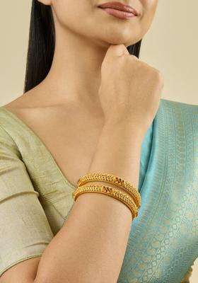 Set of 2 Gold-Plated Stone-Studded Bangles for Women | Traditional Temple Jewellery for Wedding & Festive Wear | Gift for Her