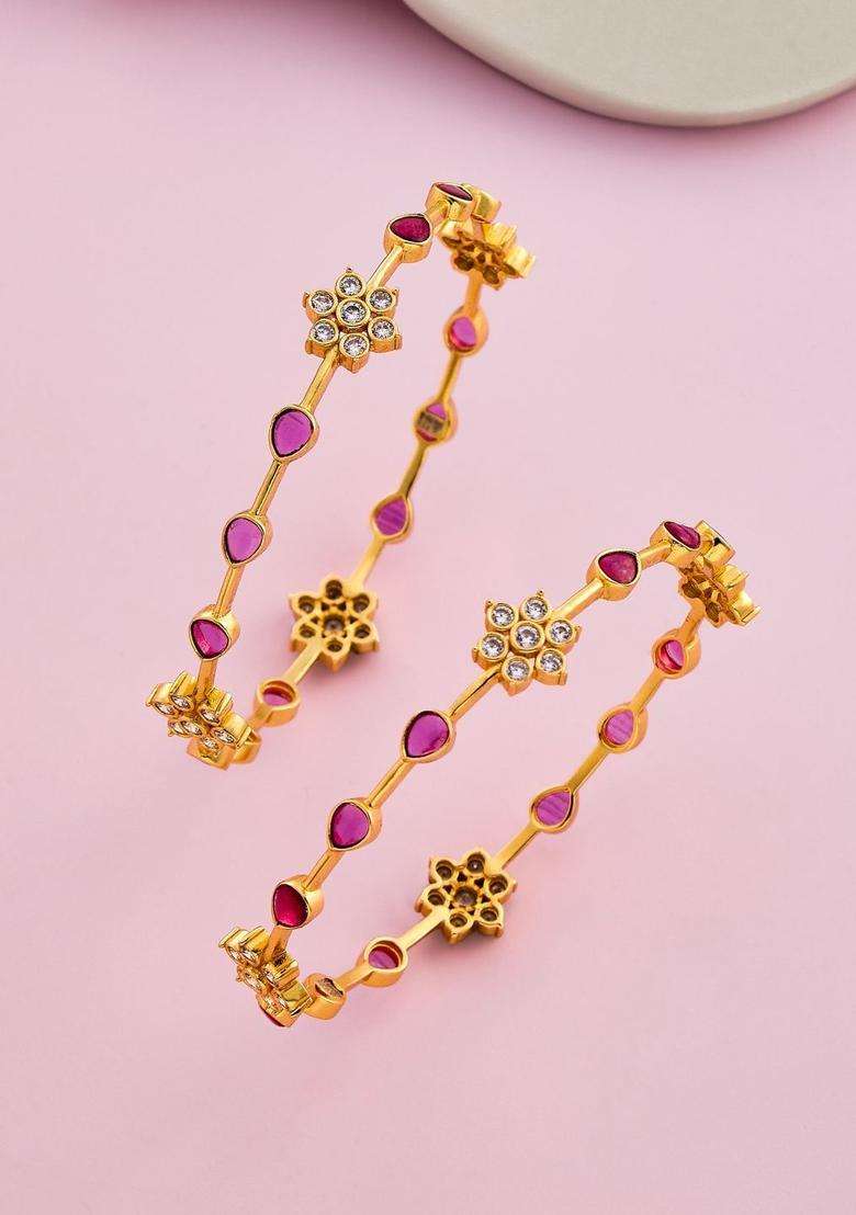 Set of 2 Gold-Plated Stone-Studded Bangles for Women | Traditional Temple Jewellery for Wedding & Festive Wear | Gift for Her - Indya