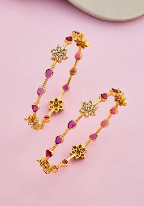 Set of 2 Gold-Plated Stone-Studded Bangles for Women | Traditional Temple Jewellery for Wedding & Festive Wear | Gift for Her