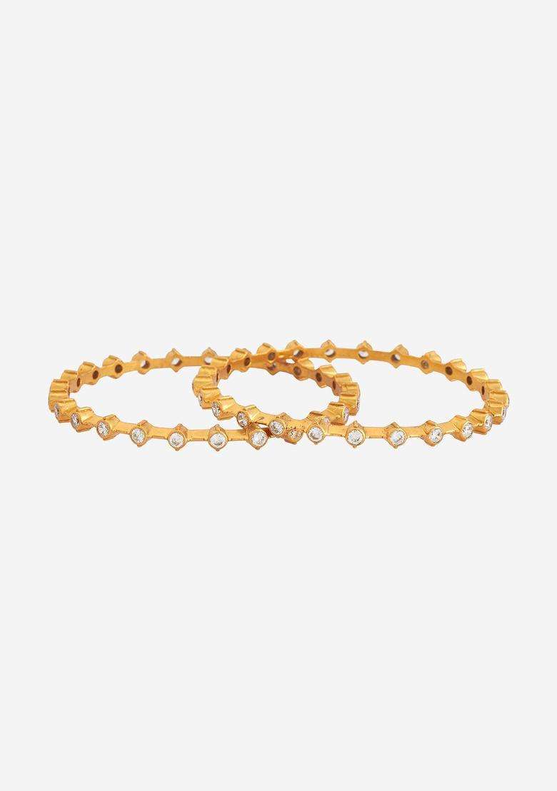 Set of 2 92.5 Pure Silver Gold-Plated Artificial Stones Bangle for Women | Traditional Temple Jewellery for Wedding & Festive Wear | Gift for Her - Indya