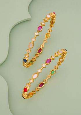 Set of 2 Gold-Plated Stone-Studded Bangles for Women | Traditional Temple Jewellery for Wedding & Festive Wear | Gift for Her