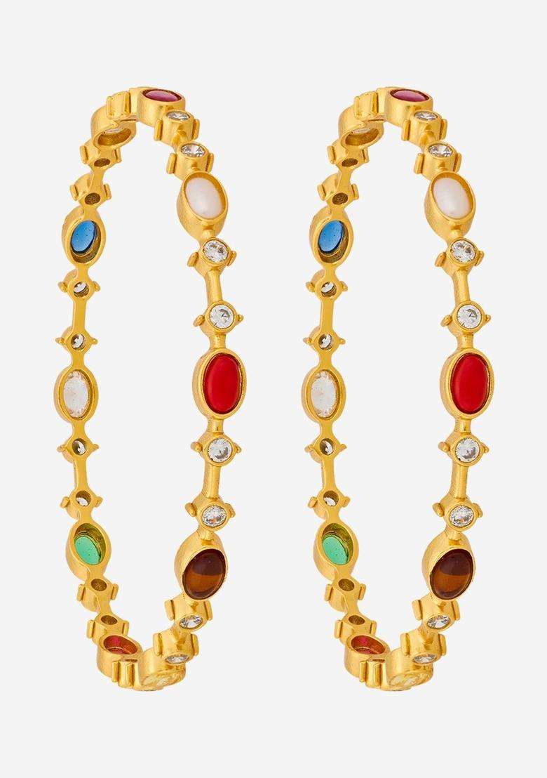 Set of 2 Gold-Plated Stone-Studded Bangles for Women | Traditional Temple Jewellery for Wedding & Festive Wear | Gift for Her - Indya