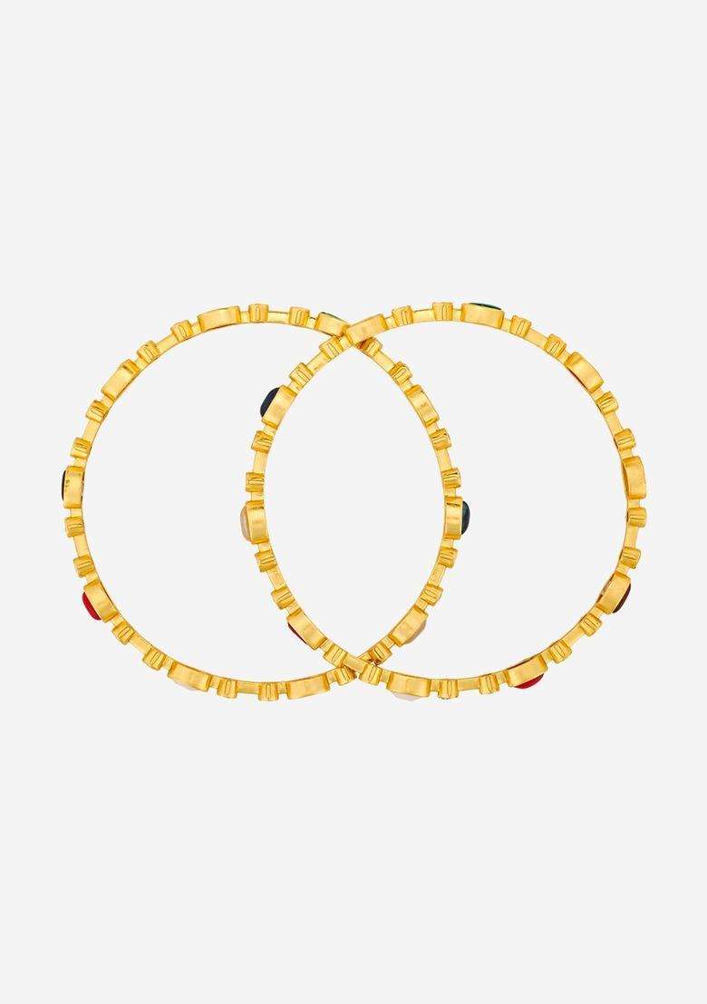 Set of 2 Gold-Plated Stone-Studded Bangles for Women | Traditional Temple Jewellery for Wedding & Festive Wear | Gift for Her - Indya