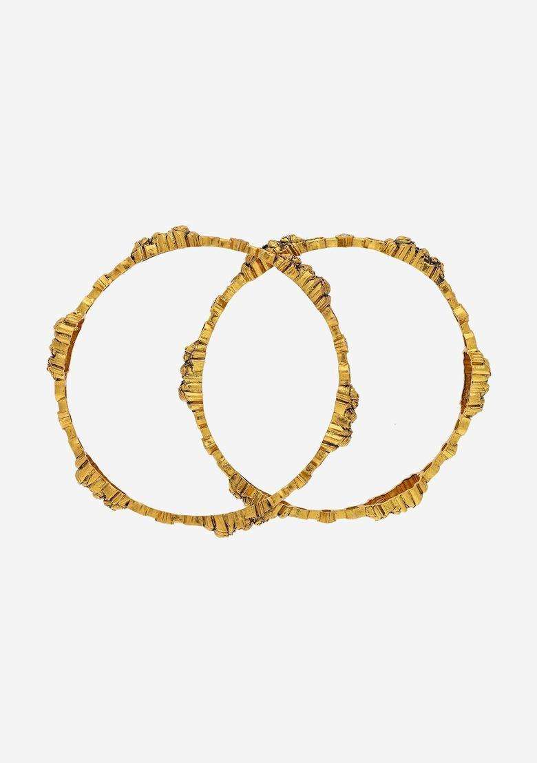 Set of 2 Gold-Plated Stone-Studded Bangles for Women | Traditional Temple Jewellery for Wedding & Festive Wear | Gift for Her - Indya