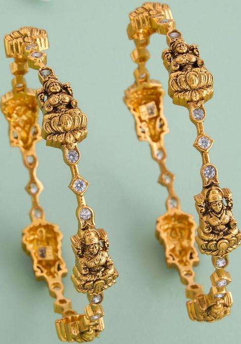 Set of 2 Gold-Plated Stone-Studded Bangles for Women | Traditional Temple Jewellery for Wedding & Festive Wear | Gift for Her