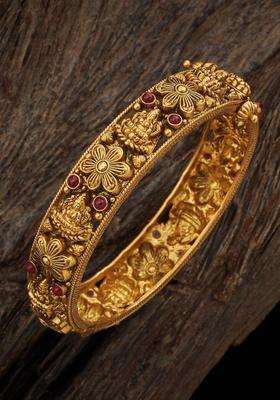 Embellished Bridal 92.5 Silver Gold-Plated Stone-Studded Bangle for Women | Traditional Temple Jewellery for Wedding & Festive Wear | Gift for Her