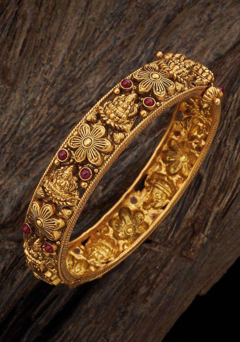 Embellished Bridal 92.5 Silver Gold-Plated Stone-Studded Bangle for Women | Traditional Temple Jewellery for Wedding & Festive Wear | Gift for Her - Indya