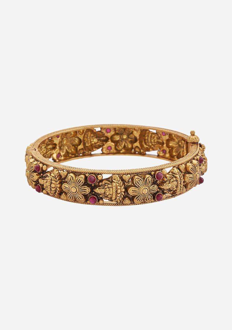 Embellished Bridal 92.5 Silver Gold-Plated Stone-Studded Bangle for Women | Traditional Temple Jewellery for Wedding & Festive Wear | Gift for Her - Indya
