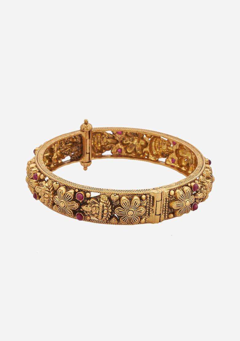 Embellished Bridal 92.5 Silver Gold-Plated Stone-Studded Bangle for Women | Traditional Temple Jewellery for Wedding & Festive Wear | Gift for Her - Indya