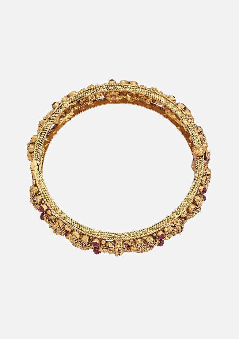 Embellished Bridal 92.5 Silver Gold-Plated Stone-Studded Bangle for Women | Traditional Temple Jewellery for Wedding & Festive Wear | Gift for Her - Indya