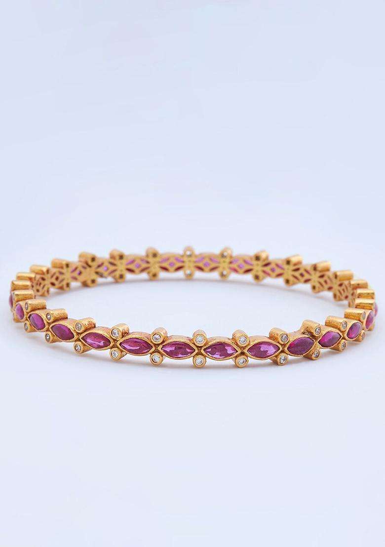 Gold-Plated Embellished Bridal Set of 2 92.5 Silver Temple Bangles for Women | Traditional Temple Jewellery for Wedding & Festive Wear | Gift for Her - Indya