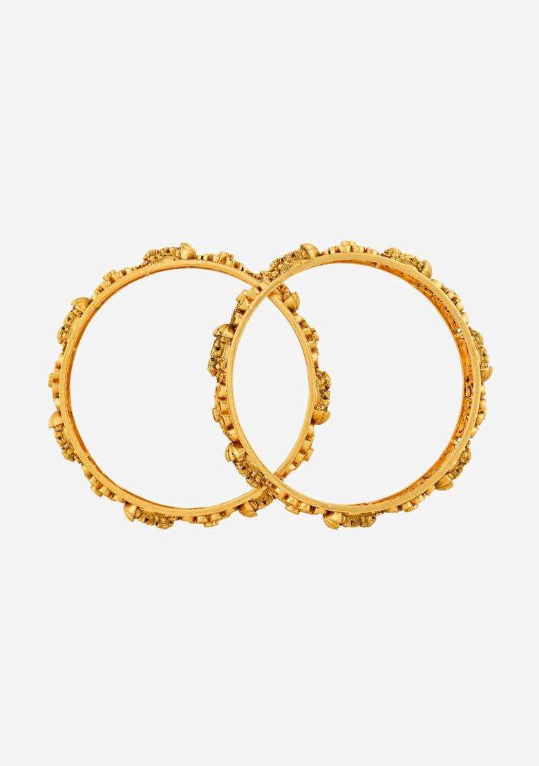 Set of 2 Gold-Plated Artificial Stones Studded Bangles for Women | Traditional Temple Jewellery for Wedding & Festive Wear | Gift for Her - Indya