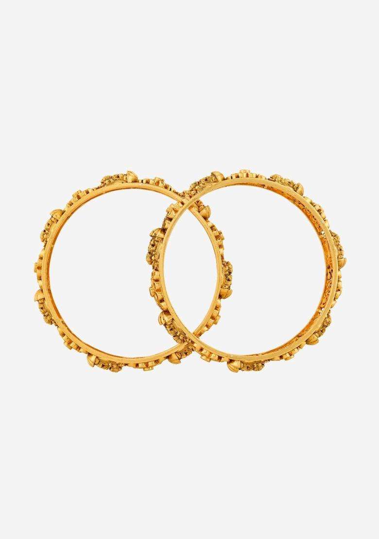 Set of 2 Gold-Plated Artificial Stones Studded Bangles for Women | Traditional Temple Jewellery for Wedding & Festive Wear | Gift for Her - Indya