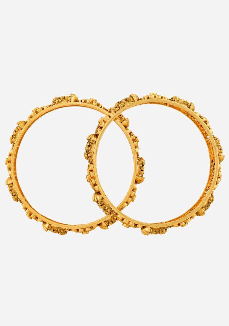 Set of 2 Gold-Plated Artificial Stones Studded Bangles for Women | Traditional Temple Jewellery for Wedding & Festive Wear | Gift for Her - Indya