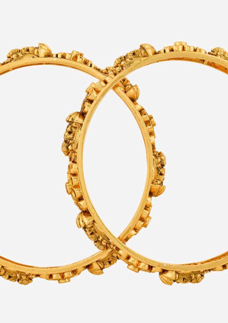 Set of 2 Gold-Plated Artificial Stones Studded Bangles for Women | Traditional Temple Jewellery for Wedding & Festive Wear | Gift for Her - Indya