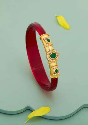 Green Gold-Plated Stones Studded Temple Ethnic Bangles for Women | Traditional Temple Jewellery for Wedding & Festive Wear | Gift for Her