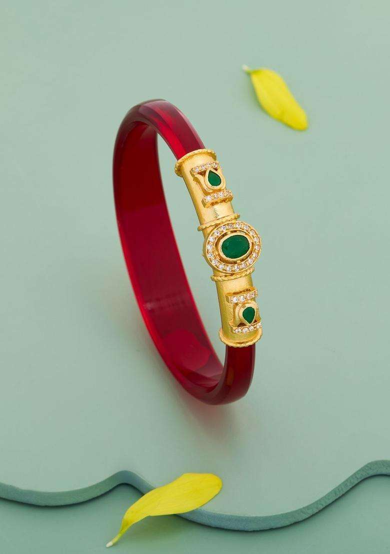 Green Gold-Plated Stones Studded Temple Ethnic Bangles for Women | Traditional Temple Jewellery for Wedding & Festive Wear | Gift for Her - Indya