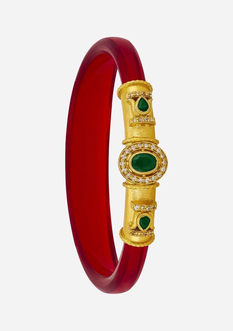 Green Gold-Plated Stones Studded Temple Ethnic Bangles for Women | Traditional Temple Jewellery for Wedding & Festive Wear | Gift for Her - Indya