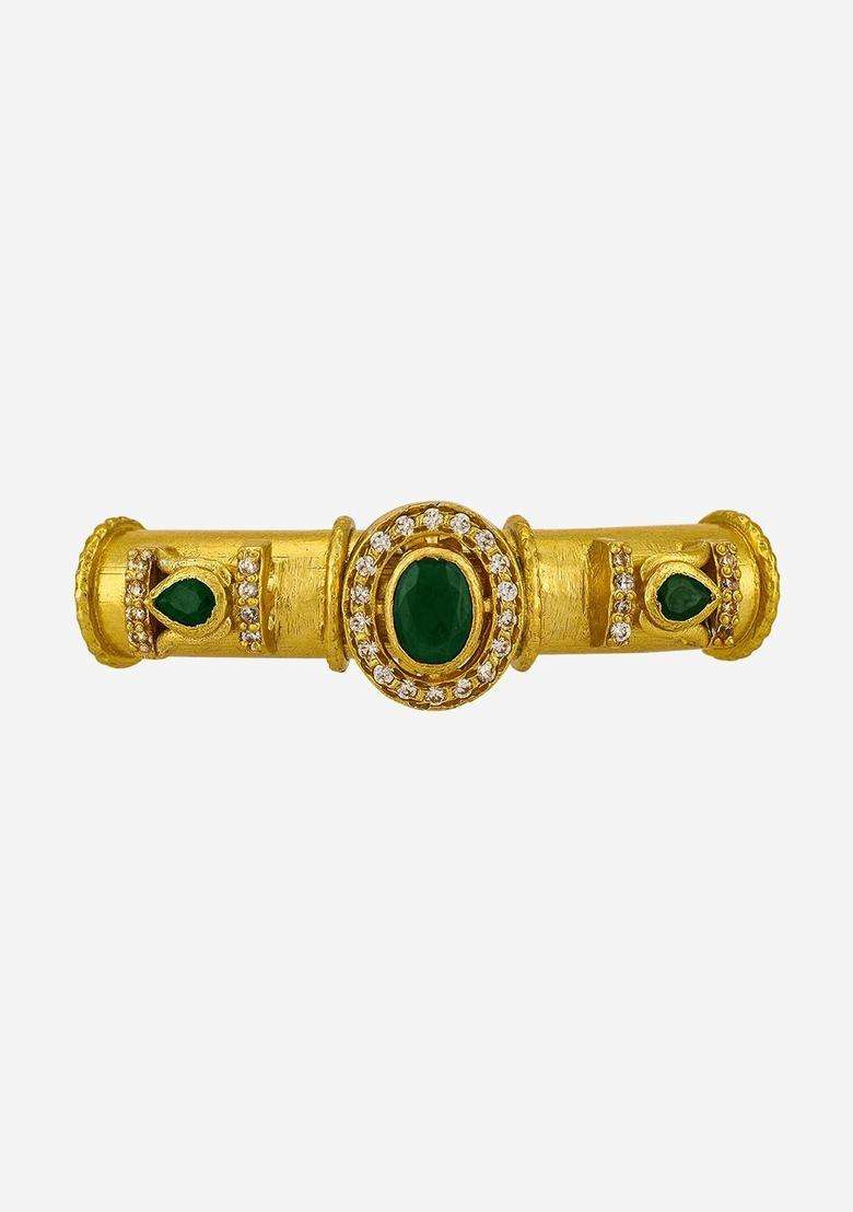 Green Gold-Plated Stones Studded Temple Ethnic Bangles for Women | Traditional Temple Jewellery for Wedding & Festive Wear | Gift for Her - Indya