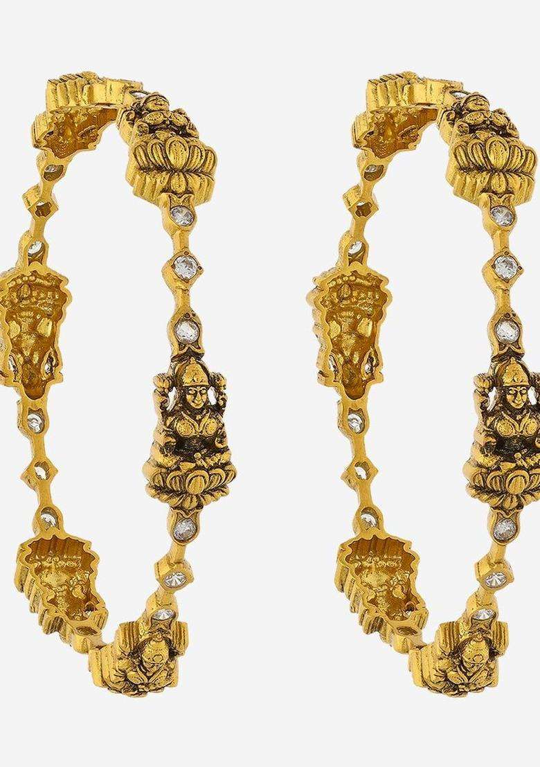 Set of 2 Gold-Plated Stone-Studded Bangles for Women | Traditional Temple Jewellery for Wedding & Festive Wear | Gift for Her - Indya