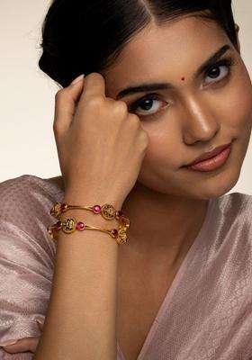 Set of 2 Gold-Plated Stone-Studded Bangles for Women | Traditional Temple Jewellery for Wedding & Festive Wear | Gift for Her