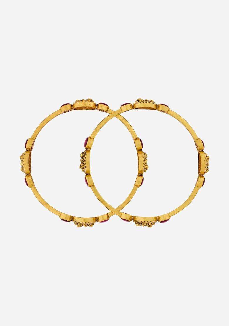 Set of 2 Gold-Plated Stone-Studded Bangles for Women | Traditional Temple Jewellery for Wedding & Festive Wear | Gift for Her - Indya