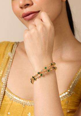 Set of 2 Gold-Plated Stone-Studded Bangles for Women | Traditional Temple Jewellery for Wedding & Festive Wear | Gift for Her