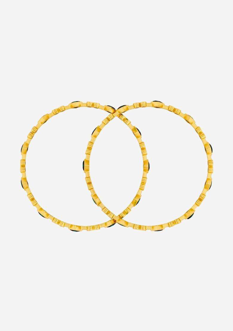 Set of 2 Gold-Plated Stone-Studded Bangles for Women | Traditional Temple Jewellery for Wedding & Festive Wear | Gift for Her - Indya