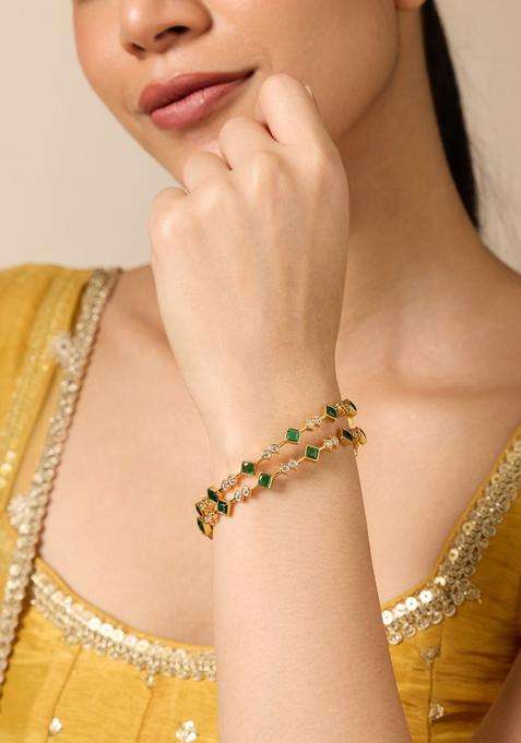 Set of 2 Gold-Plated Stone-Studded Bangles for Women | Traditional Temple Jewellery for Wedding & Festive Wear | Gift for Her