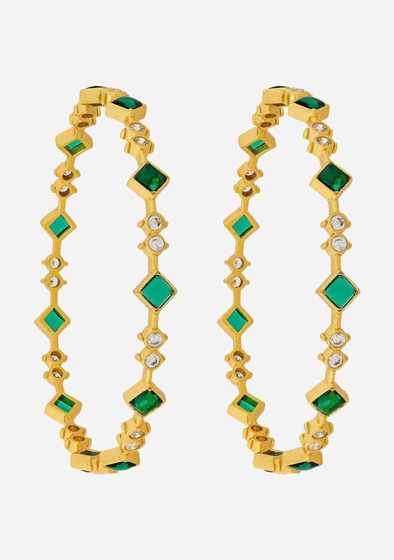 Set of 2 Gold-Plated Stone-Studded Bangles for Women | Traditional Temple Jewellery for Wedding & Festive Wear | Gift for Her - Indya