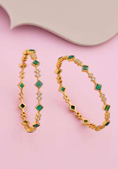 Set of 2 Gold-Plated Stone-Studded Bangles for Women | Traditional Temple Jewellery for Wedding & Festive Wear | Gift for Her