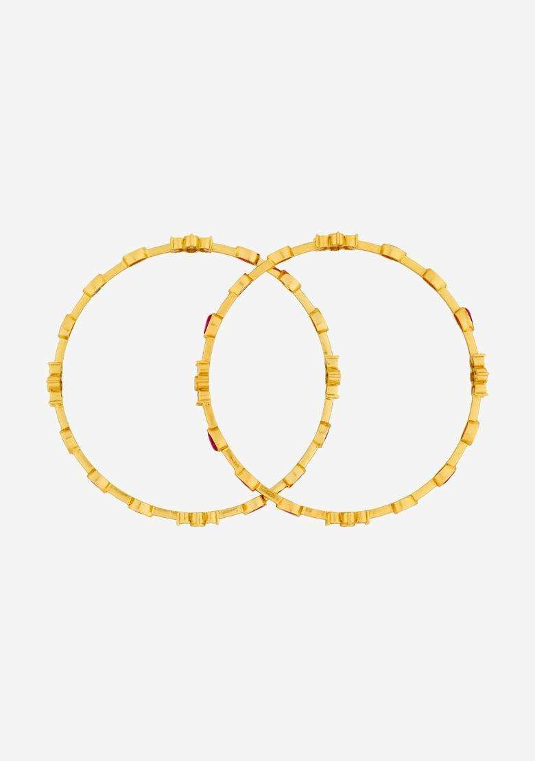 Set of 2 Gold-Plated Stone-Studded Bangles for Women | Traditional Temple Jewellery for Wedding & Festive Wear | Gift for Her - Indya
