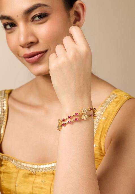 Set of 2 Gold-Plated Stone-Studded Bangles for Women | Traditional Temple Jewellery for Wedding & Festive Wear | Gift for Her