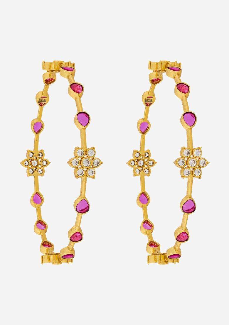 Set of 2 Gold-Plated Stone-Studded Bangles for Women | Traditional Temple Jewellery for Wedding & Festive Wear | Gift for Her - Indya
