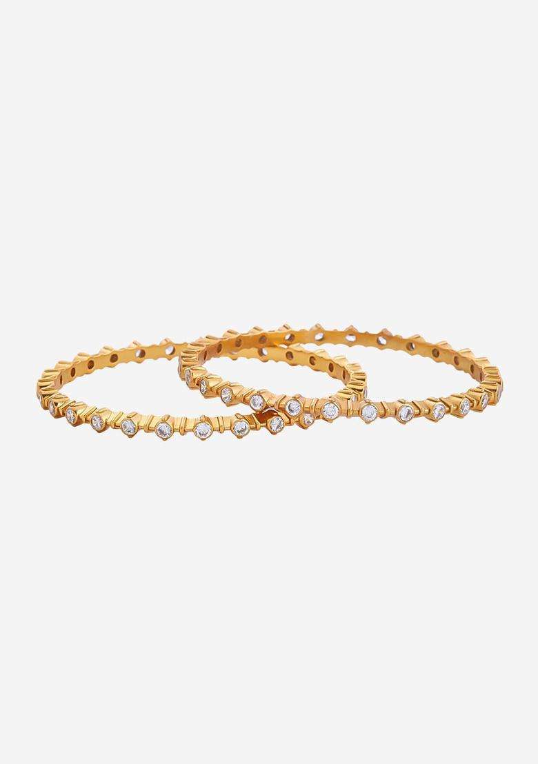 Set of 2 92.5 Pure Silver Gold-Plated Ethnic Temple Bangles for Women | Traditional Temple Jewellery for Wedding & Festive Wear | Gift for Her - Indya