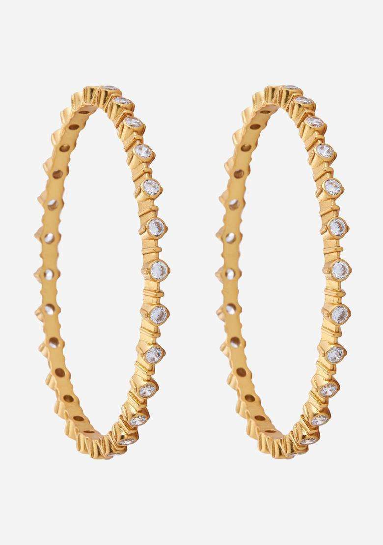 Set of 2 92.5 Pure Silver Gold-Plated Ethnic Temple Bangles for Women | Traditional Temple Jewellery for Wedding & Festive Wear | Gift for Her - Indya