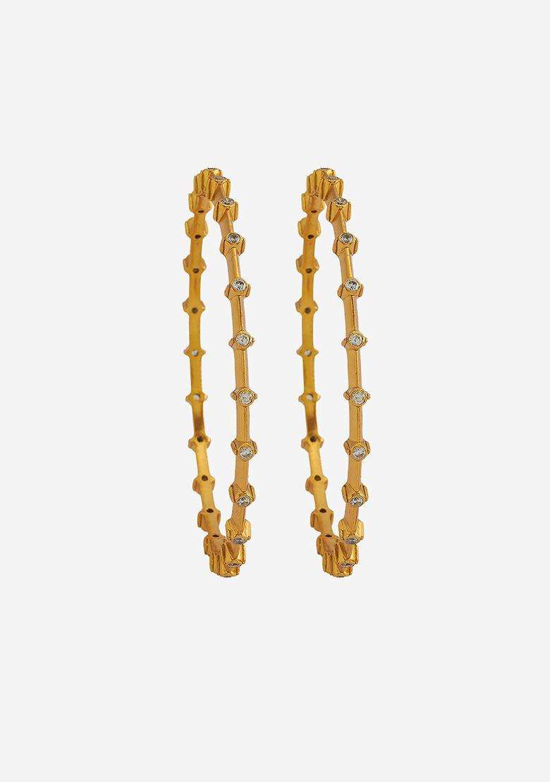 Gold-Plated Embellished Bridal Set of 2 92.5 Silver Stones Temple Bangles for Women | Traditional Temple Jewellery for Wedding & Festive Wear | Gift for Her - Indya